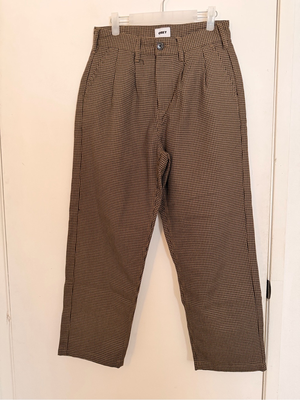 Obey Men's Brown Houndstooth Pleated Chinos